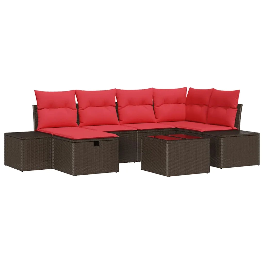 Set Divano da Giardino con cuscino 7 pcs Marrone polyrattan