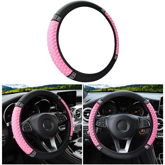 Supporto per Volante in Pelle Imitativa - Accessorio per Interno Auto - Diametro 37-38 cm - Protezione contro Sporcizia/Scalfi - Stile e Luccichio - Facile da Pulire - Copri Volante