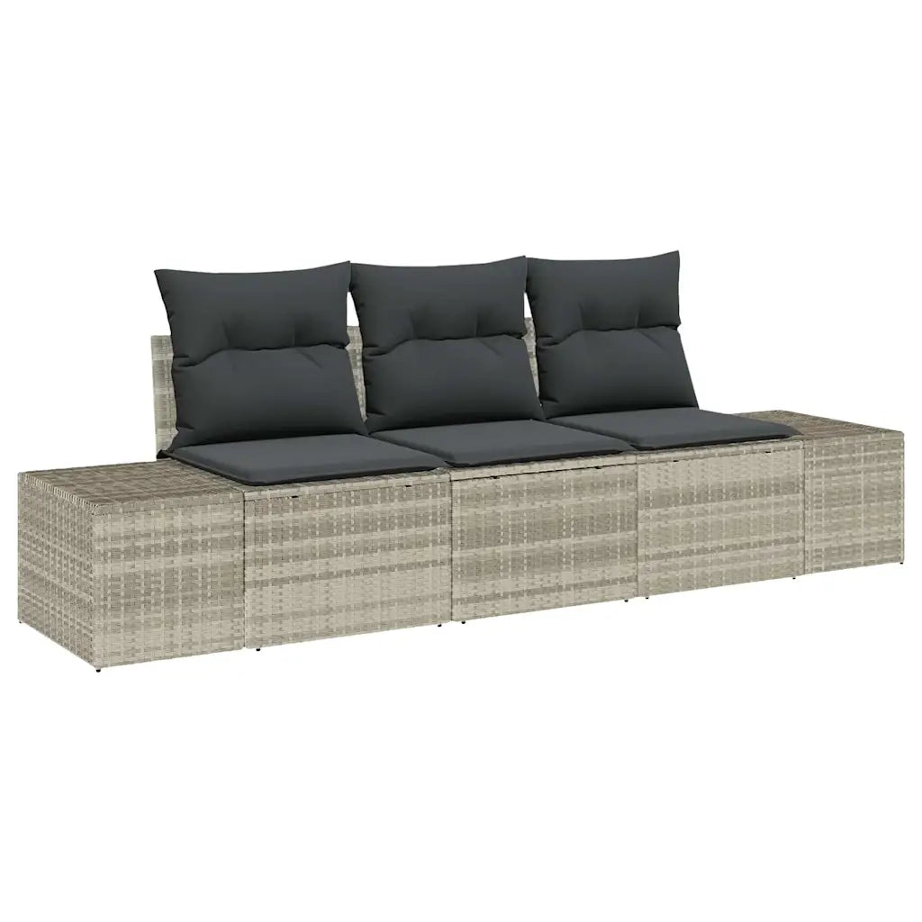 Set Divano da Giardino 3 pz | Set Salotto da Giardino Grigio chiaro polyrattan