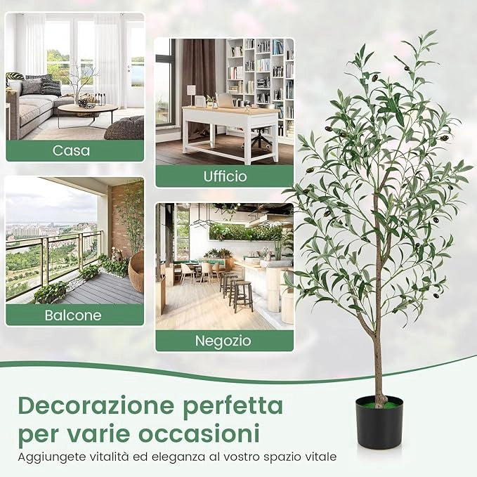 Pianta Finta di Oliva 160 cm, Pianta Olivo Artificiale in Vaso Decorazione per Casa e Ufficio, Pianta Finta in PE con Frutti Realistici da Interno ed Esterno (1)