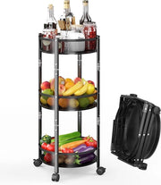 Carrello di stoccaggio a 3 livelli, senza montaggio, facile da aprire e ripiegare, carrello in metallo, vettura multifunzionale con ruote bloccabili, biancheria, nero