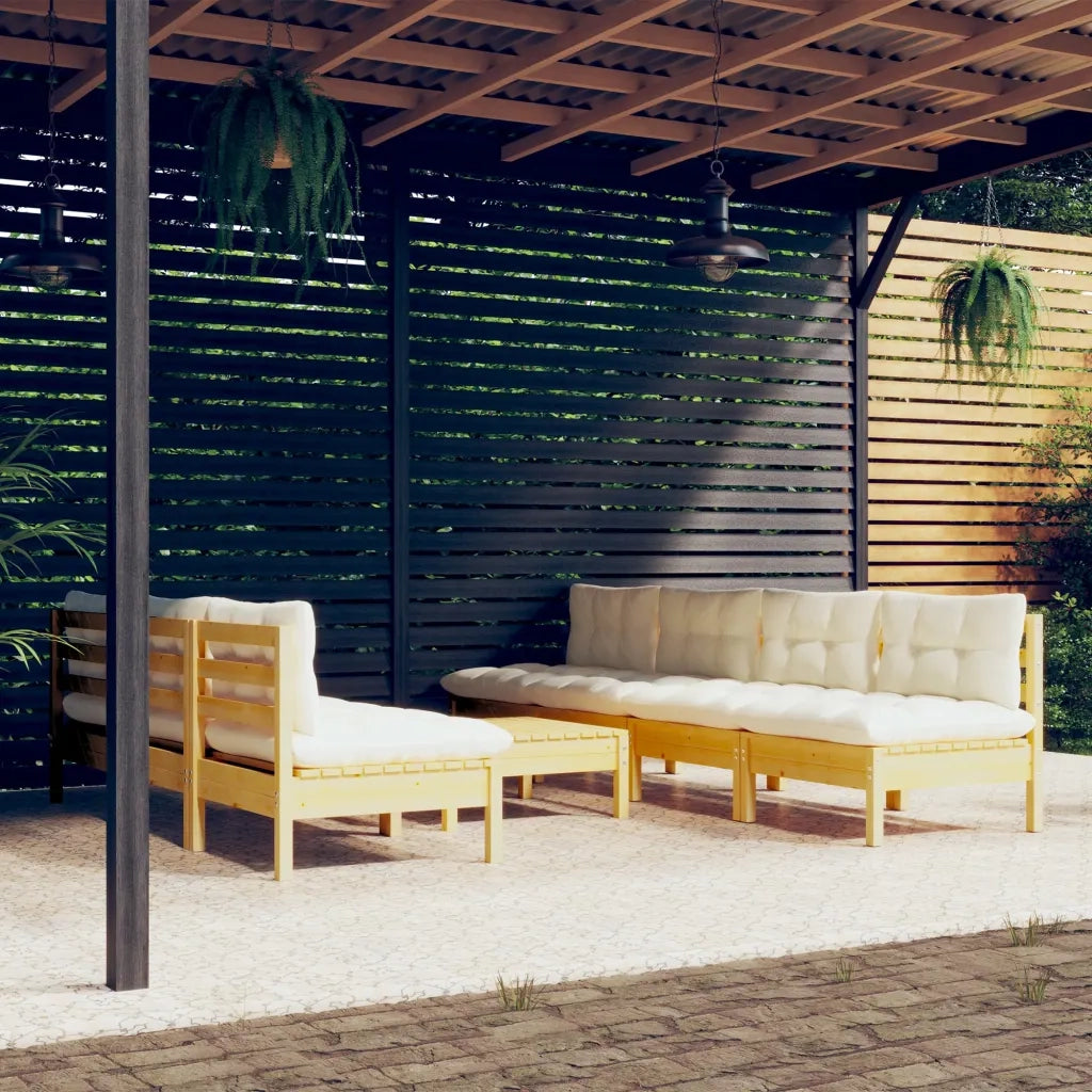Set Salotto da Giardino 8 pz con Cuscini Crema in Legno di Pino 3096136