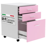 Cassettiera Scrivania Ufficio Legno MDF Mobiletto Stampante 3 Cassetti Rosa