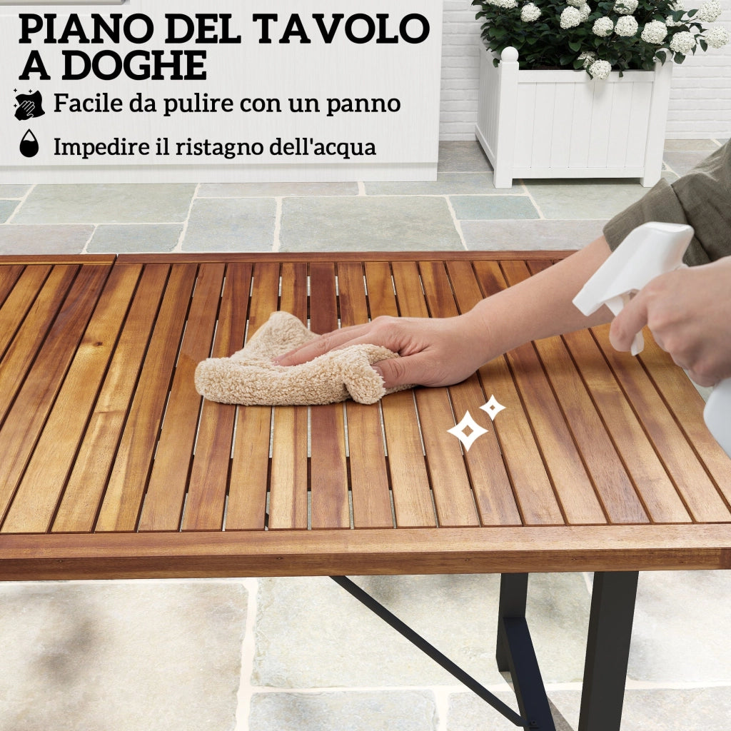 Tavolo da Giardino 160x90x75 cm Piano a Doghe in Legno di Acacia Gambe in Acciaio Colore Teak