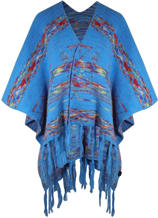 Poncho Omkeerbaar in Faux Kasjmier con Frange per Donna - Dimensioni 110 cm x 150 cm