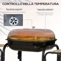 Barbecue a Carbone con Coperchio, Ripiani e Ruote, Completo di Spatola, Pinza e Coltello, Nero