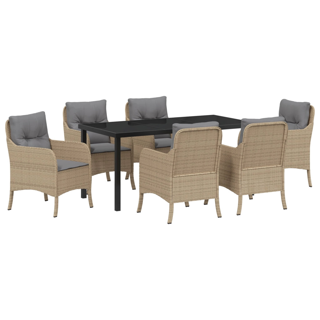 Set da Pranzo da Giardino da 7 Pezzi con Cuscini Beige in Polyrattan