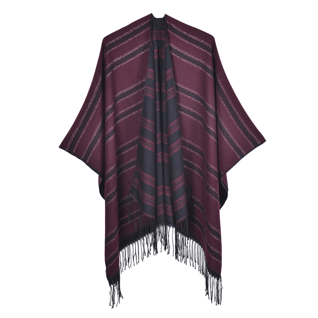 Sciarpa/mantella da donna con nappe, in cashmere spesso, reversibile, alla moda