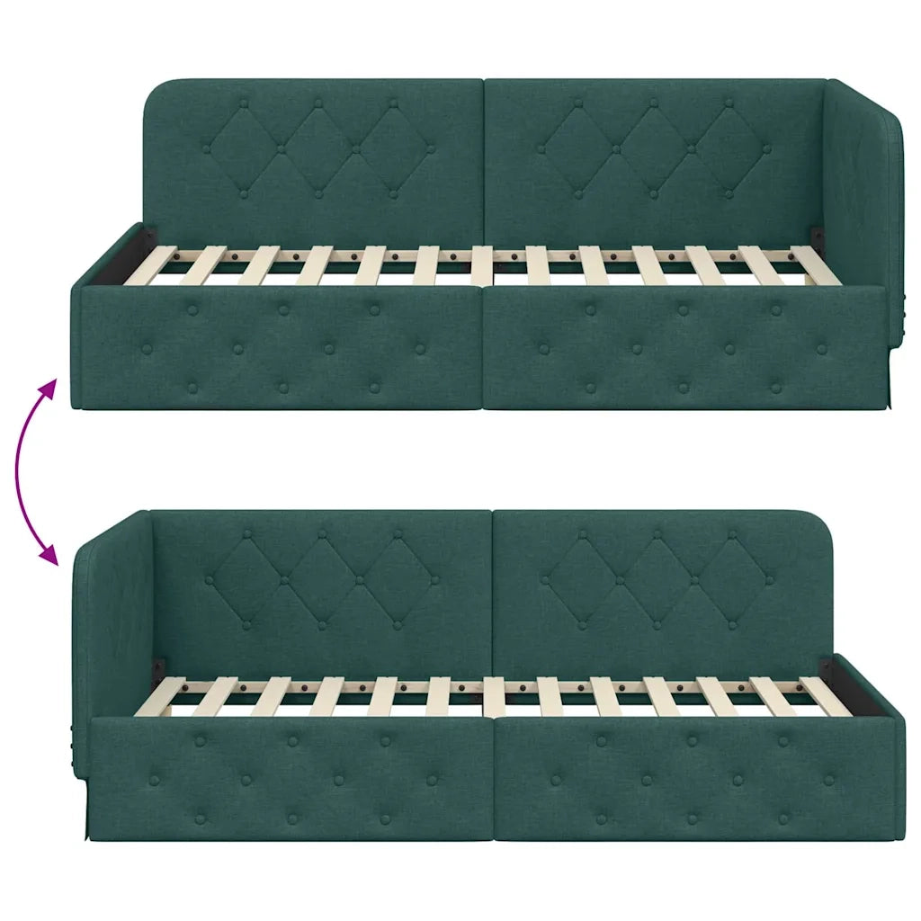 Cornice del letto ad angolo Verde Scuro 90 x 190 cm Tessuto