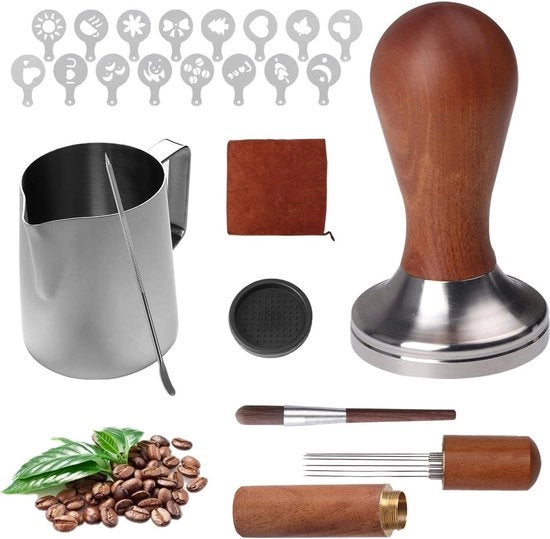 Kit di accessori per caffè espresso con stampa 51mm, accessori per barista in acciaio inossidabile, kit di attrezzi con WDT attrezzi