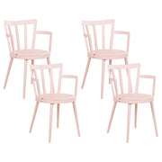 Set di 4 sedie da pranzo Seduta imbottita sintetica rosa Schienale aperto in ecopelle con braccioli Soggiorno moderno minimalista