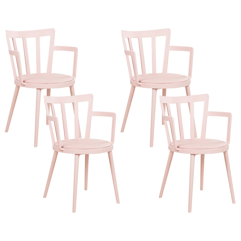 Set di 4 sedie da pranzo Seduta imbottita sintetica rosa Schienale aperto in ecopelle con braccioli Soggiorno moderno minimalista