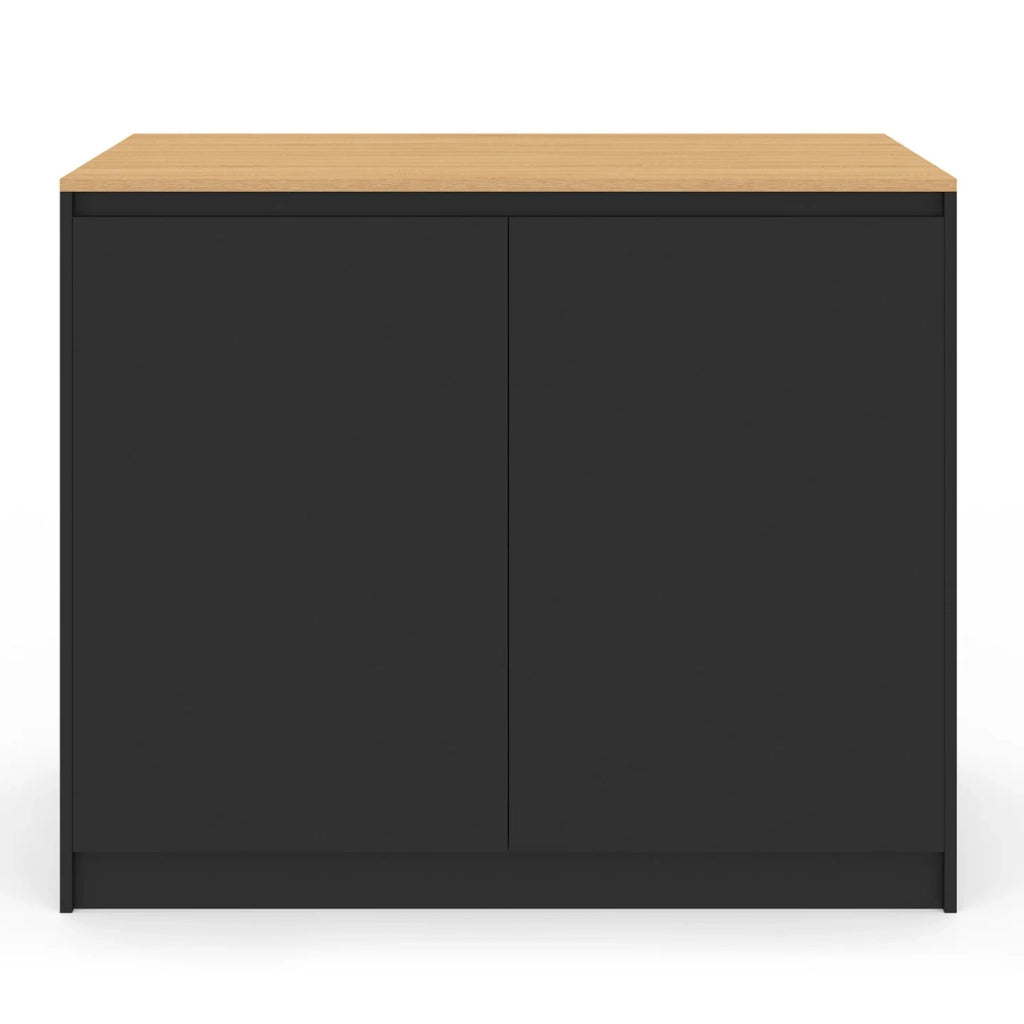 IDMarket - Isola centrale CESAR da 110 cm con ripiano estraibile rettangolare in legno nero e look faggio