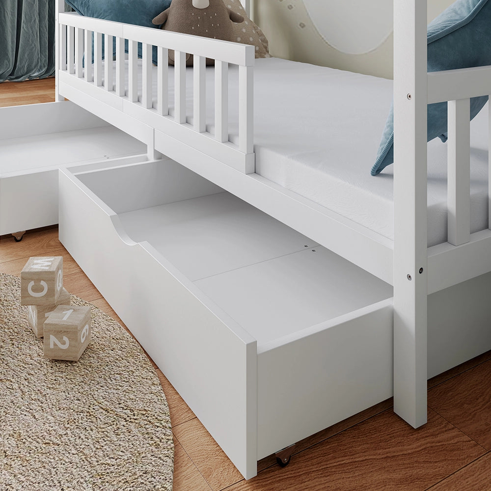 Vitalispa Letto montessori bambini Bianco 90x200 cm con 2 cassetti e materasso