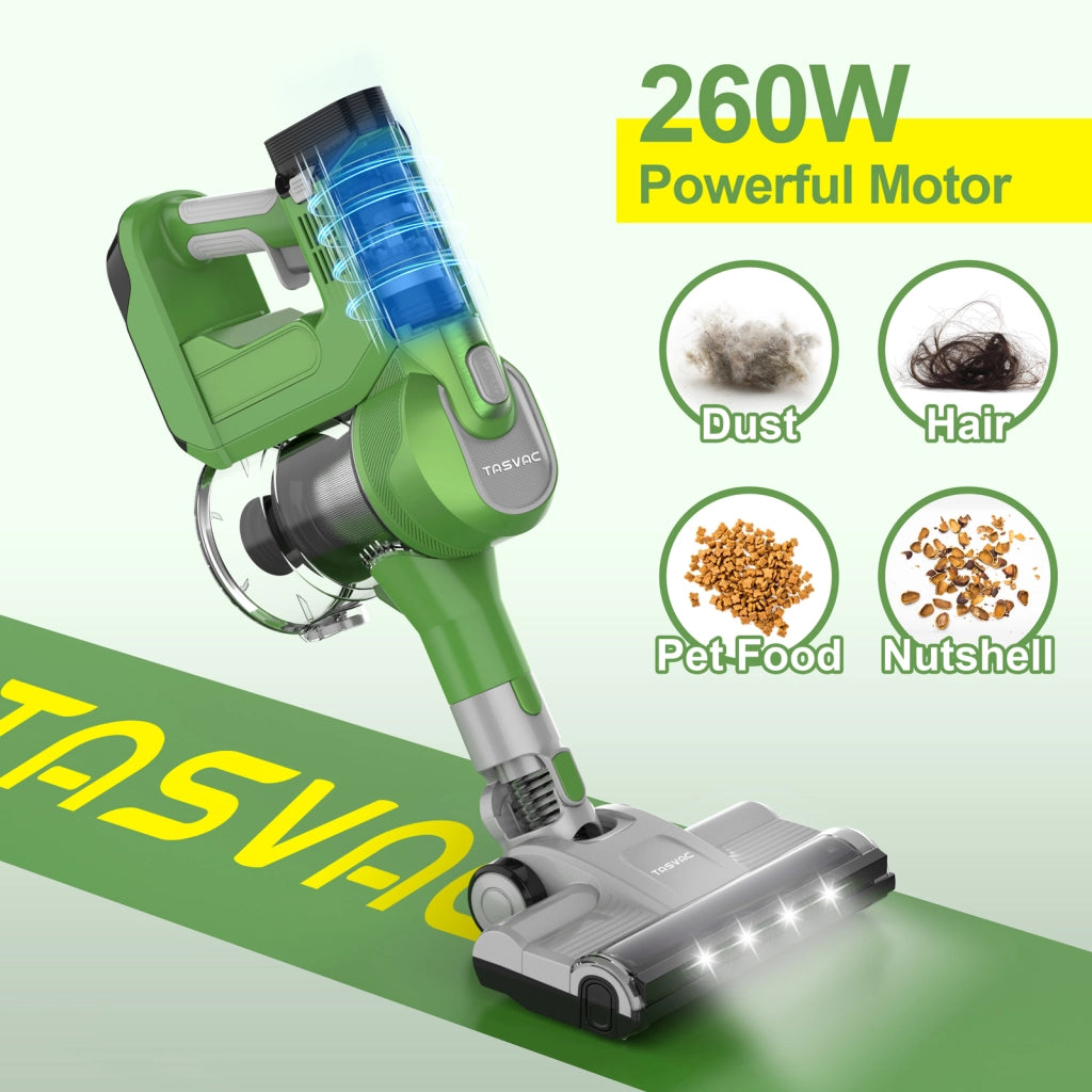 TASVAC S8 GREEN Aspirapolvere senza fili con display a LED e spazzola a rullo morbida