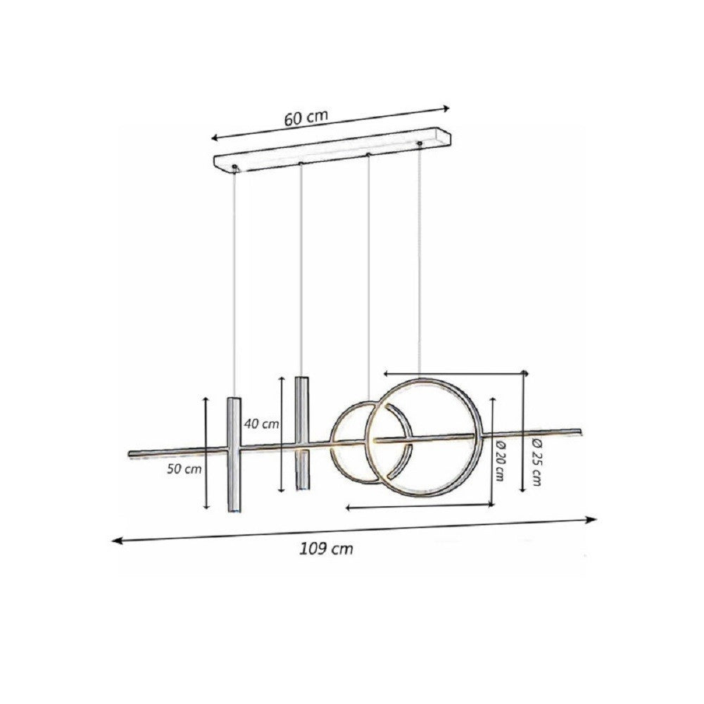 Trade Shop - Lampadario Sospeso Con Anelli Punto Luce Cilindri Luce 6500k 4000k 3000k Lp-42b -