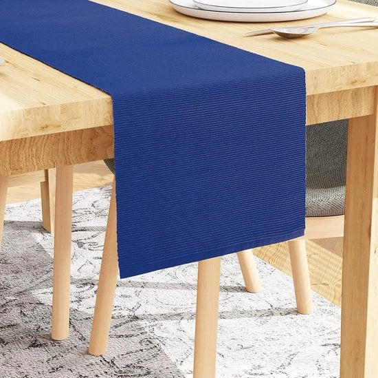 Tavolo da Cucina in Cotonato Blu con Struttura a Rilievo per Tavolo da Pranzo per 6 Persone 33x150 cm