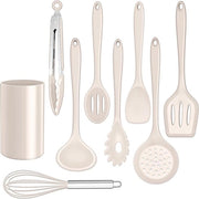 Set di utensili da cucina in silicone a 9 pezzi con rivestimento antiaderente - colore kaki