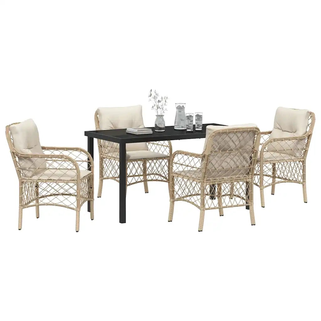 Set da Pranzo per Giardino con cuscino 5 pcs Beige polyrattan 3380227