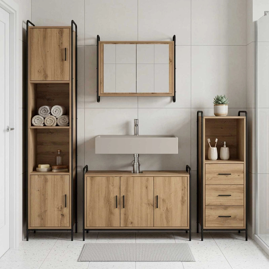 Set di Armadi da Bagno 3 pz Rovere Artigianale 3444530