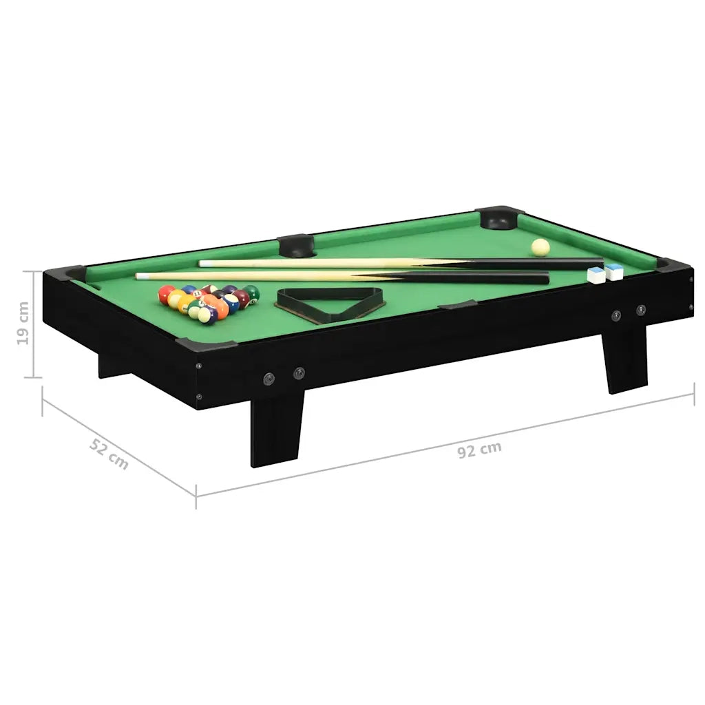 Mini Tavolo da Biliardo 3 Piedi 92x52x19 cm Nero e Verde 92500
