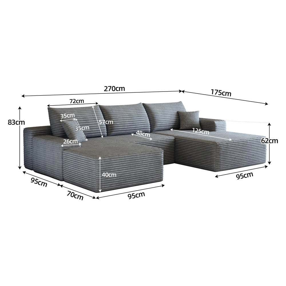 Divano angolare con chaise longue ¨C Minimal ¨C grigio tessuto imbottito 270cm