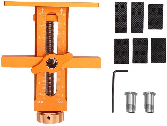 Montaggio porta jig in alluminio - Regolabile 7-40mm chiusura - Regolabile altezza 0-30mm - Incluso 2 punterelli da foro - Foro di installazione 10mm rebound - Aiuto alla messa in posizione