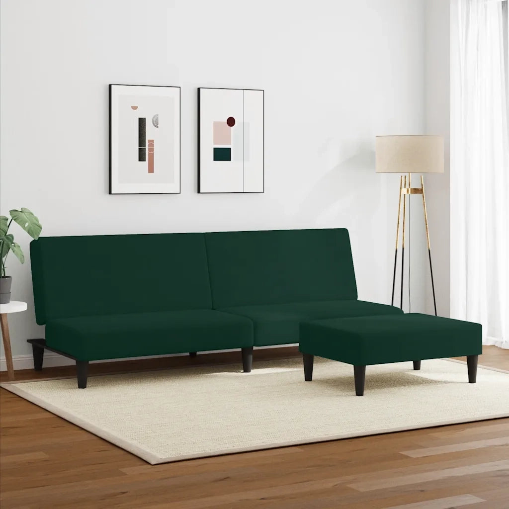 Divano Letto a 2 Posti con Poggiapiedi Verde Scuro in Velluto