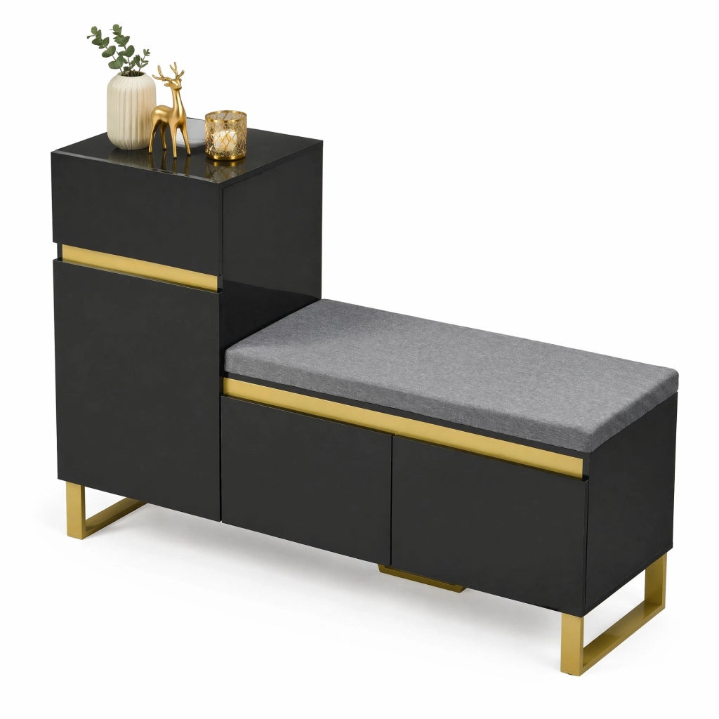 Mobile portascarpe con panca imbottita nero 120x35x85 cm