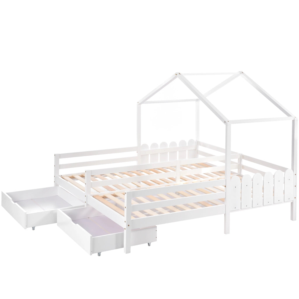 Letto Singolo per Bambini con 2 Cassetti e Rete a Doghe in Pino ¨C MINIMAL ¨C Bianco 90x200