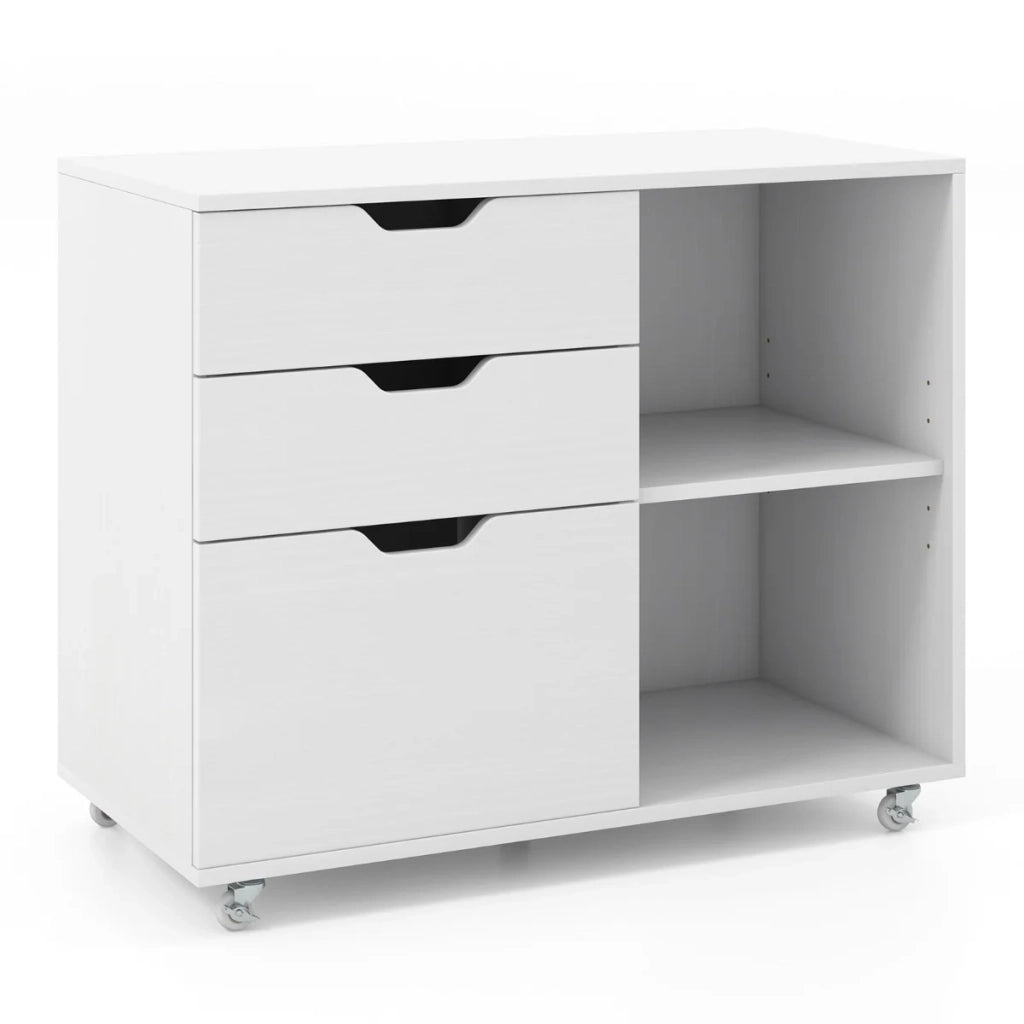 Mobiletto portadocumenti a 3 cassetti con supporto per stampante mobile 81 x 40 x 665 cm spazio di archiviazione ottimizzato design moderno legno ingegnerizzato bianco 20_0011445