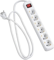 Pannello di Connessione Multiplo con Interruttore - Risparmio Energetico - 6 Contatti - 45 Gradi Curvo - 14 Metri di Cavo - Certificato GS - Bianco
