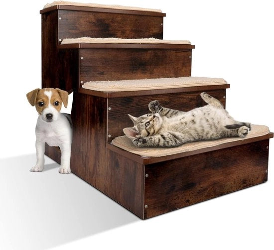 Trappola per cani in legno 4 gradini Con inclinazione per cani con piastra antiscivolo e passaggio per gatti Grandi scale per gatti Per letti e divani alti e per animali di tutte le dimensioni