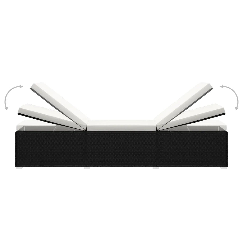 Lettini Prendisole con Tavolino 3 pz in Polyrattan Nero 3057662