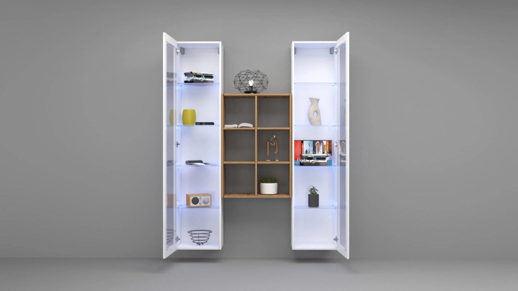 Mobile Espositore Fulvio, Vetrina 12 Ripiani Made in Italy, 30x40x180h cm Bianco Lucido