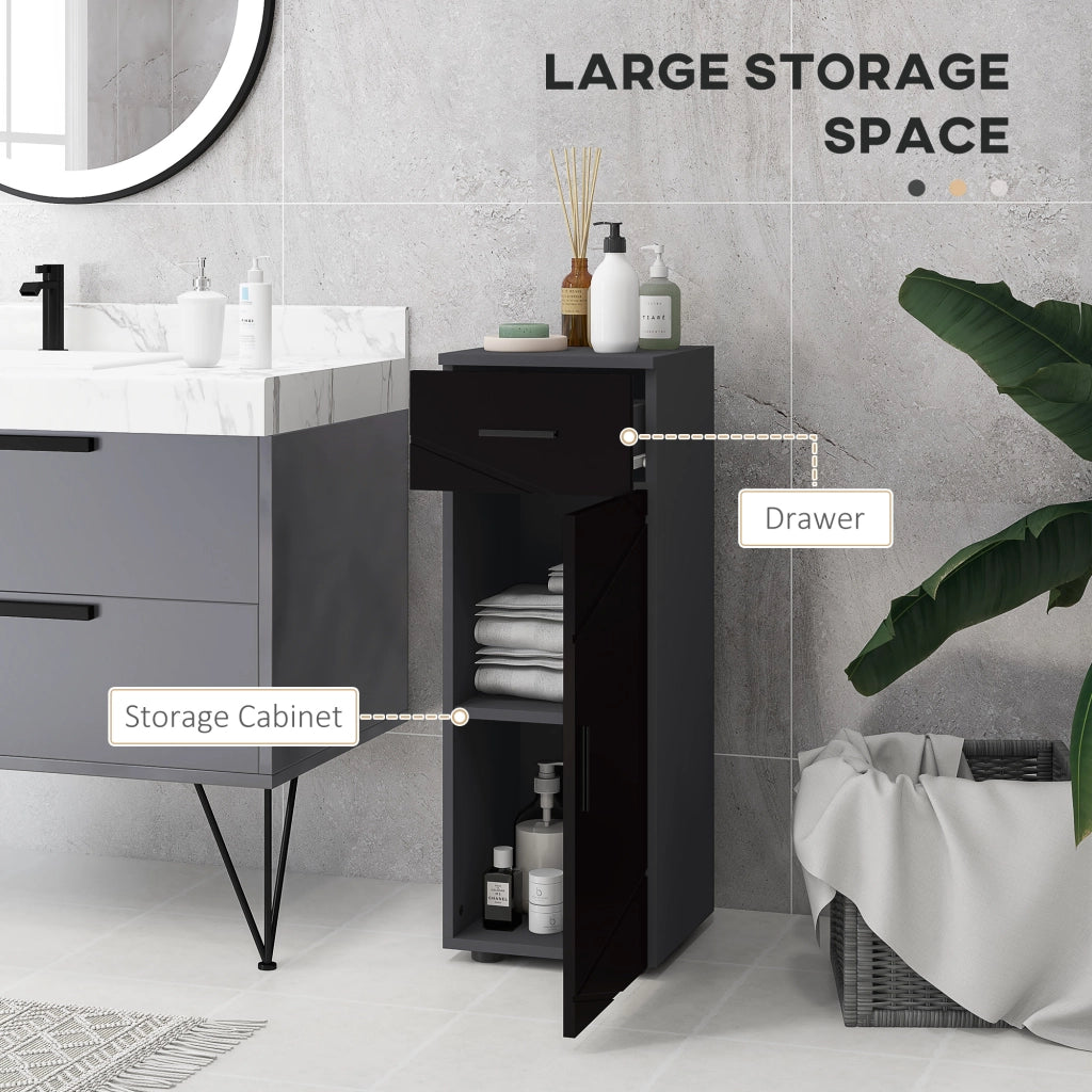 EasyComfort Mobiletto Bagno in Truciolato con Cassetto e Armadietto a 2 Livelli Regolabili, 30x30x82 cm, Nero e Grigio