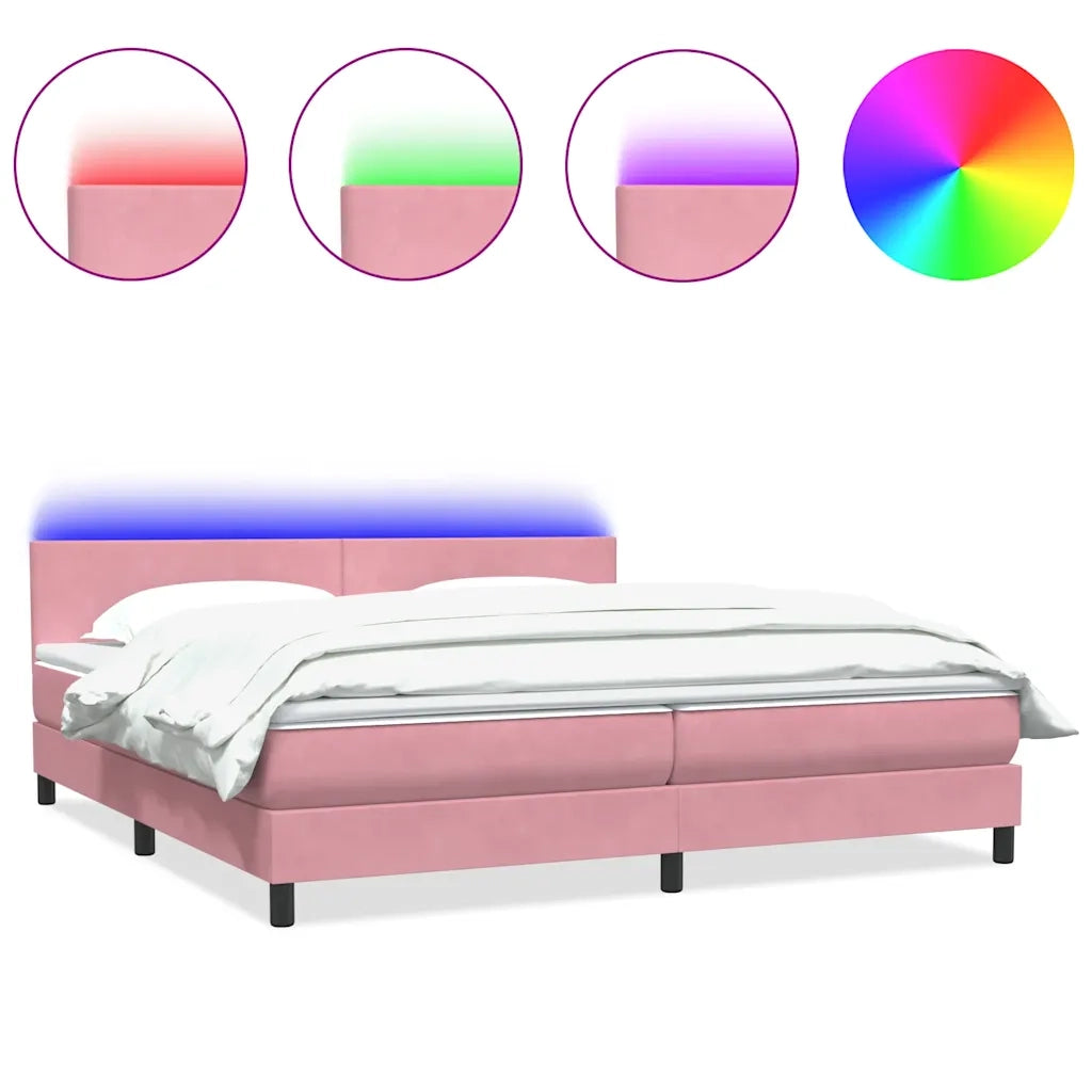 Letto a Molle con Materasso e LED Rosa 180x210 cm in Velluto 3316706