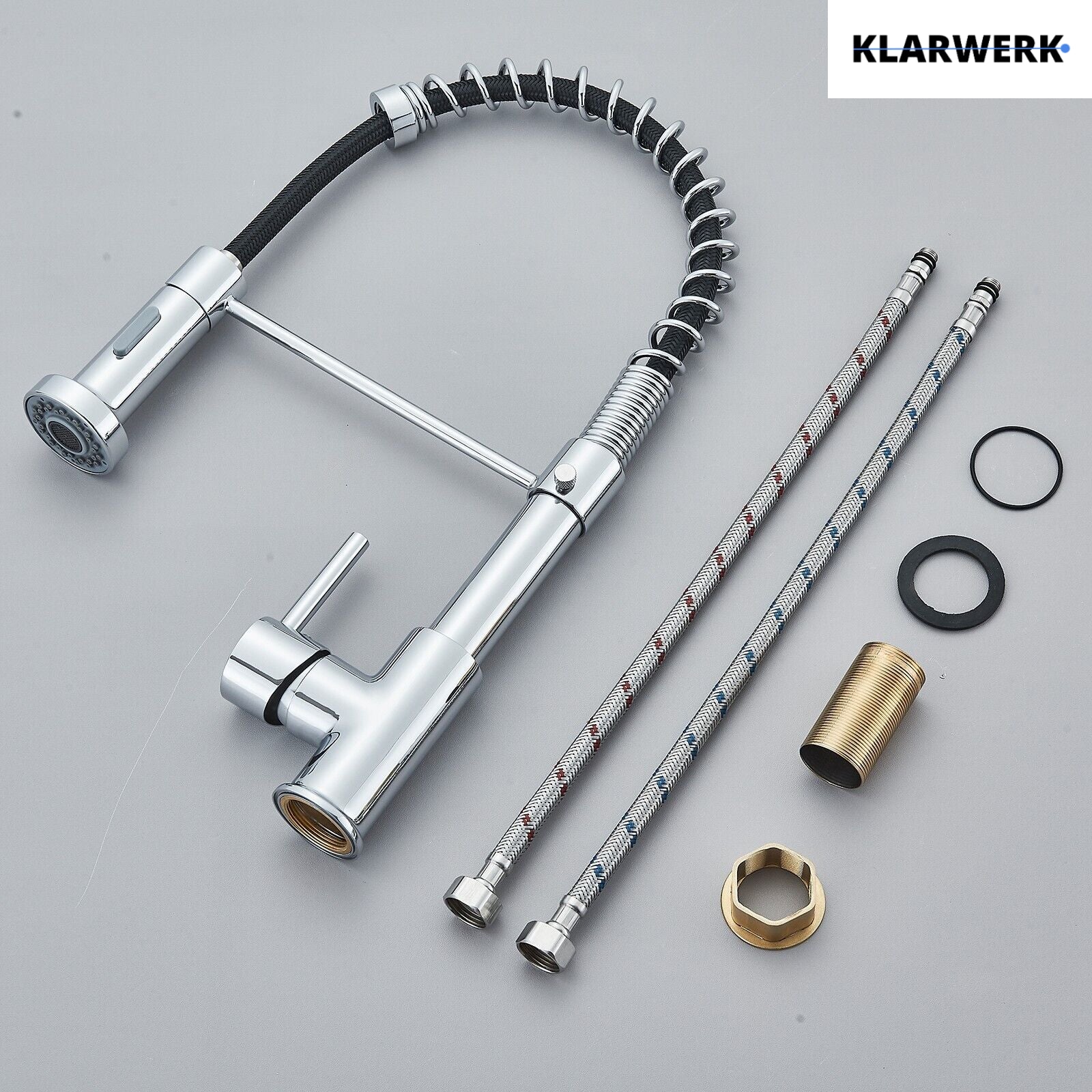 Bernd | Rubinetto cucina gastronomia restaurante cromato con molla|flessibile in acciaio inossidabile|Il miscelatore può essere Alta pressione 2 porte