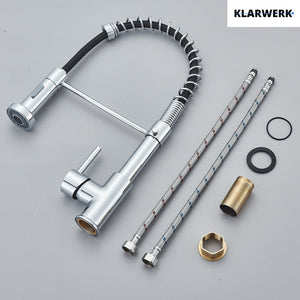 Bernd | Rubinetto cucina gastronomia restaurante cromato con molla|flessibile in acciaio inossidabile|Il miscelatore può essere Alta pressione 2 porte