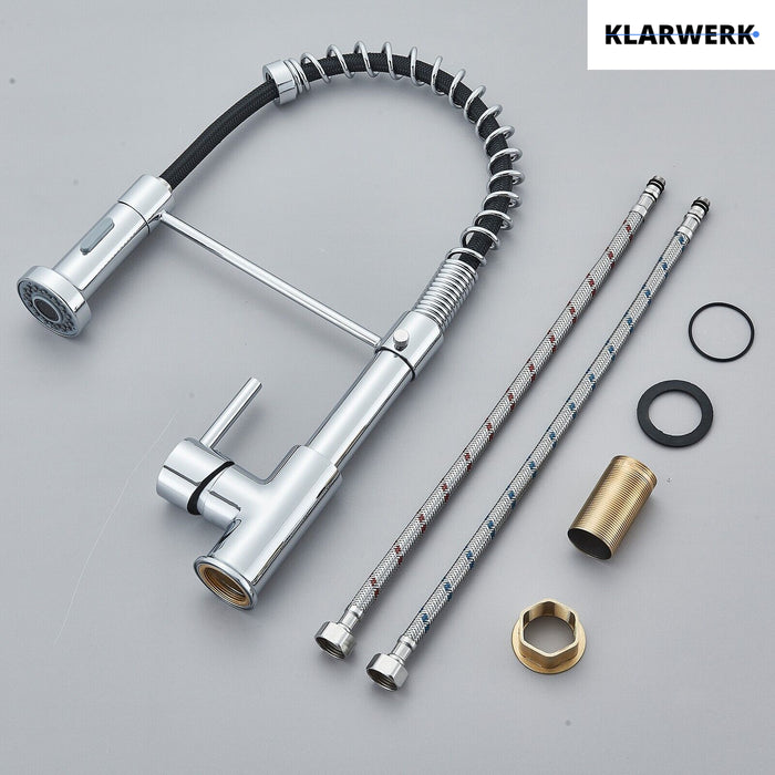 Bernd | Rubinetto cucina gastronomia restaurante cromato con molla|flessibile in acciaio inossidabile|Il miscelatore può essere Alta pressione 2 porte