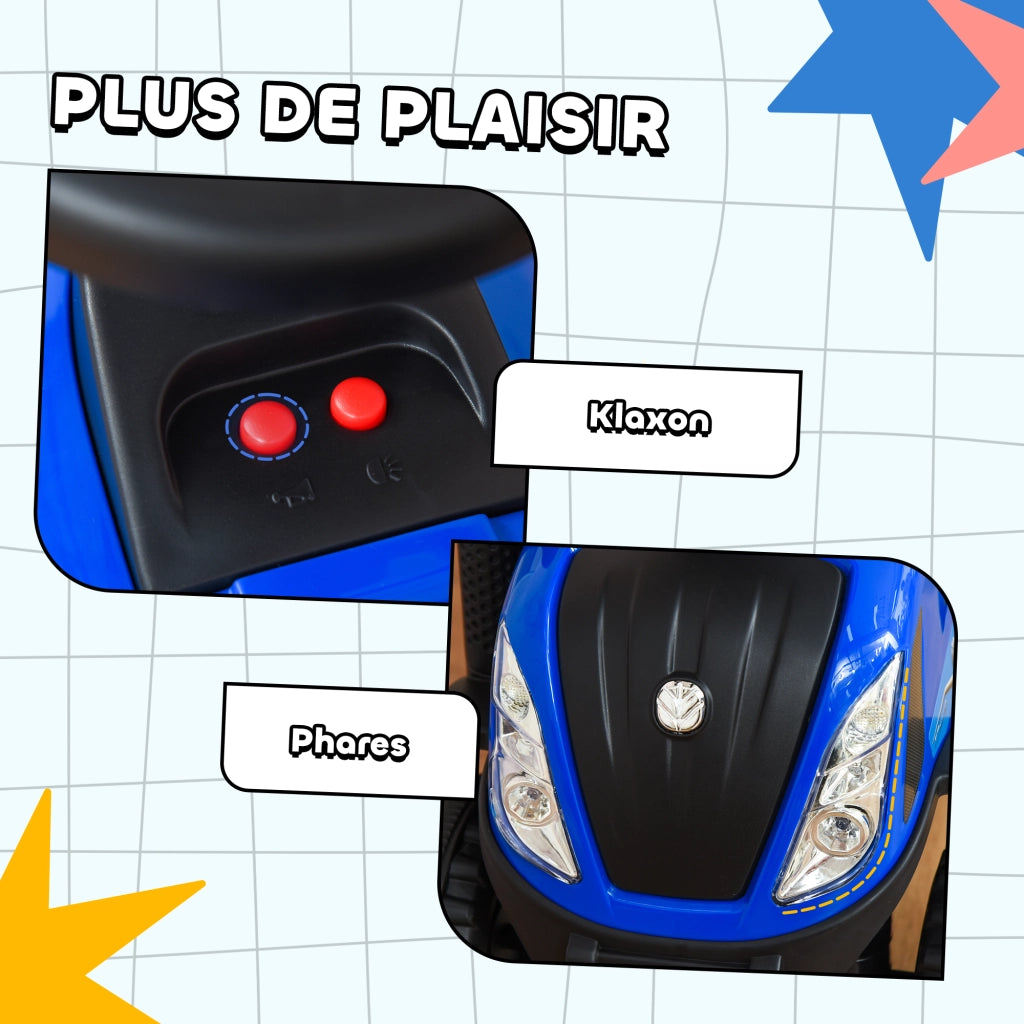 Trattore con Rimorchio e Attrezzi per Bambini ¨C zephmum ¨C Blu, LED, Klaxon