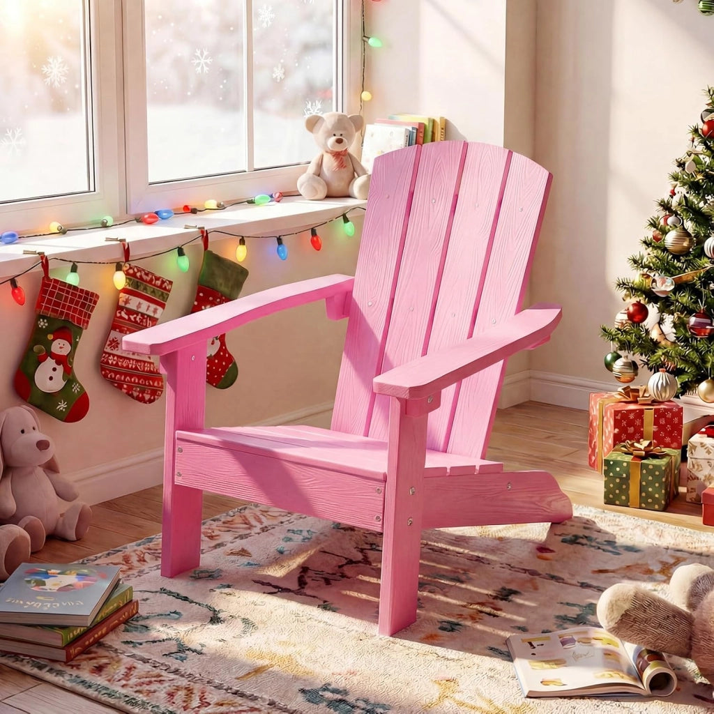 Sedia Adirondack per Bambini, Poltrona da Giardino in Plastica Resistente alle Intemperie con Schienale a Doghe Inclinato, Sedia Adirondack per Patio e Balcone, Portata 75 kg (Rosa)