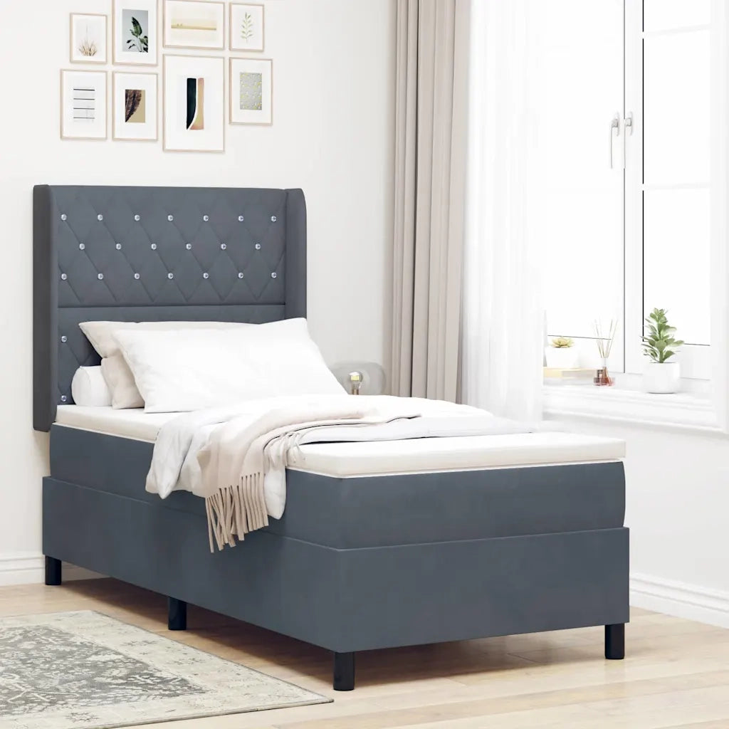 Letto a molle con materasso Grigio scuro 90 x 190 cm Velluto 3343791