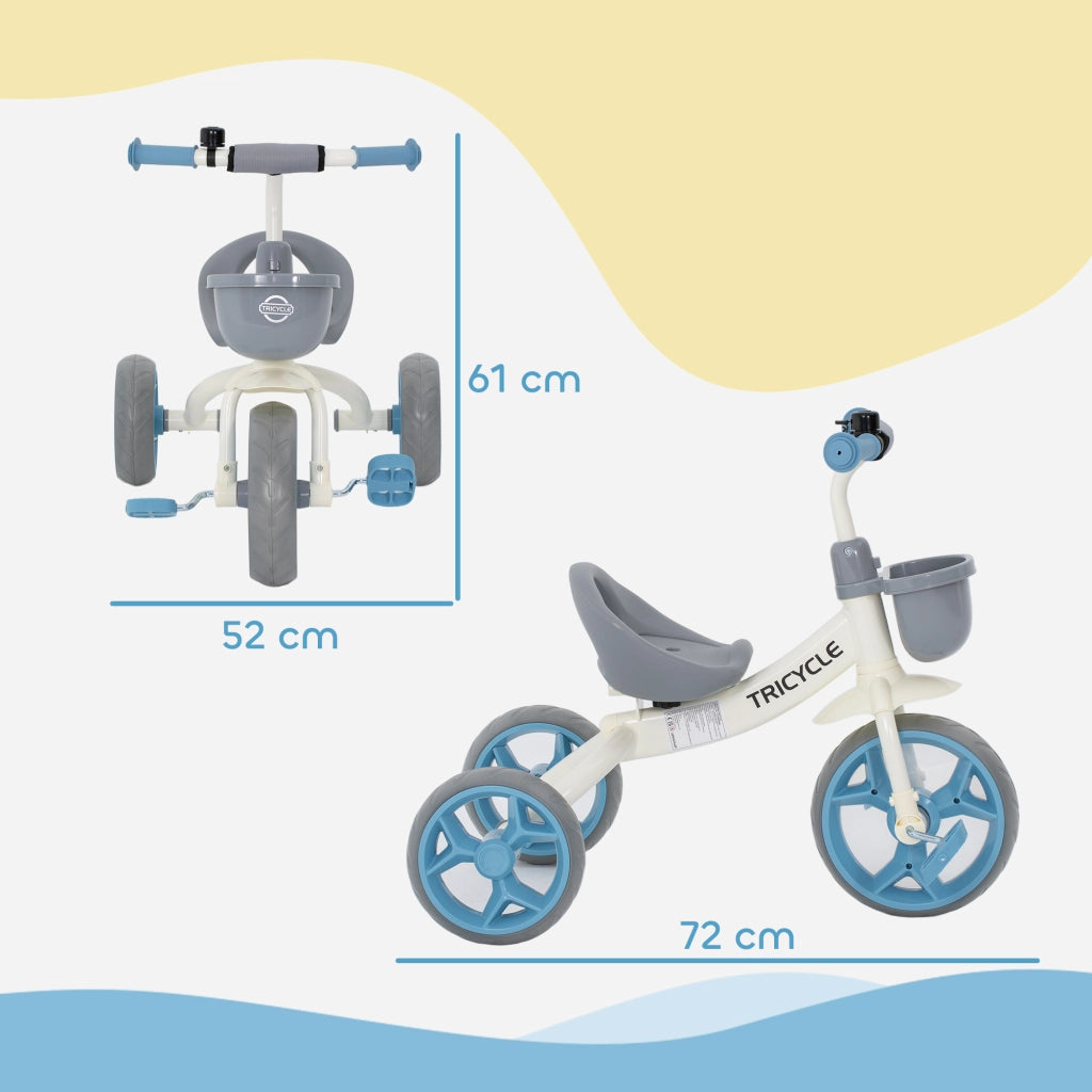 Triciclo per Bambini 2-5 Anni con Cestino ¨C Zephmum ¨C Blu 72x52x61 cm