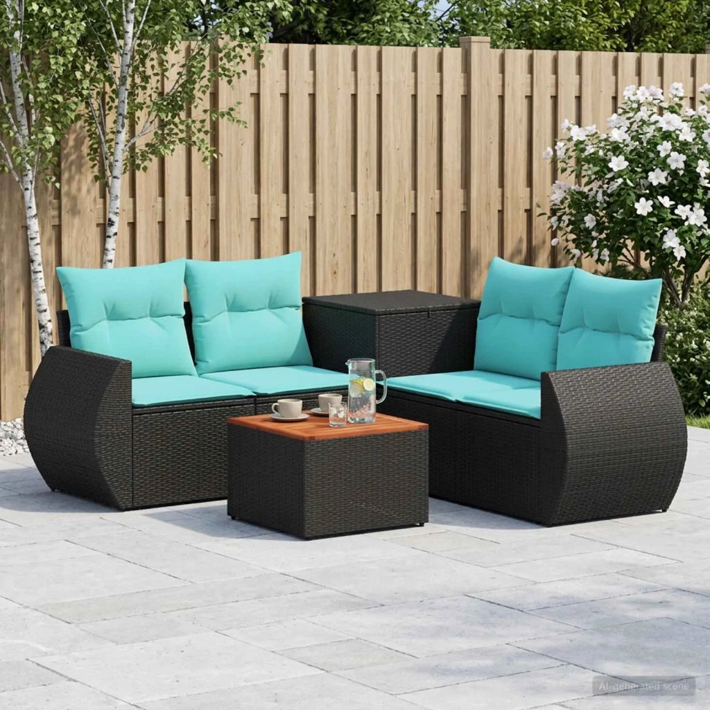 Set di divani 6 pz Nero e Blu Rattan sintetico e Acciaio 3447504