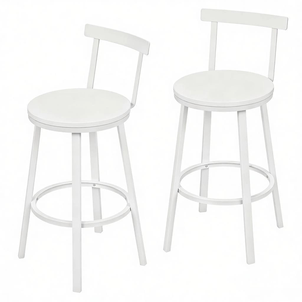 Sgabello da bar con schienale curvo, seduta in MDF bianco, struttura in metallo, set da 2