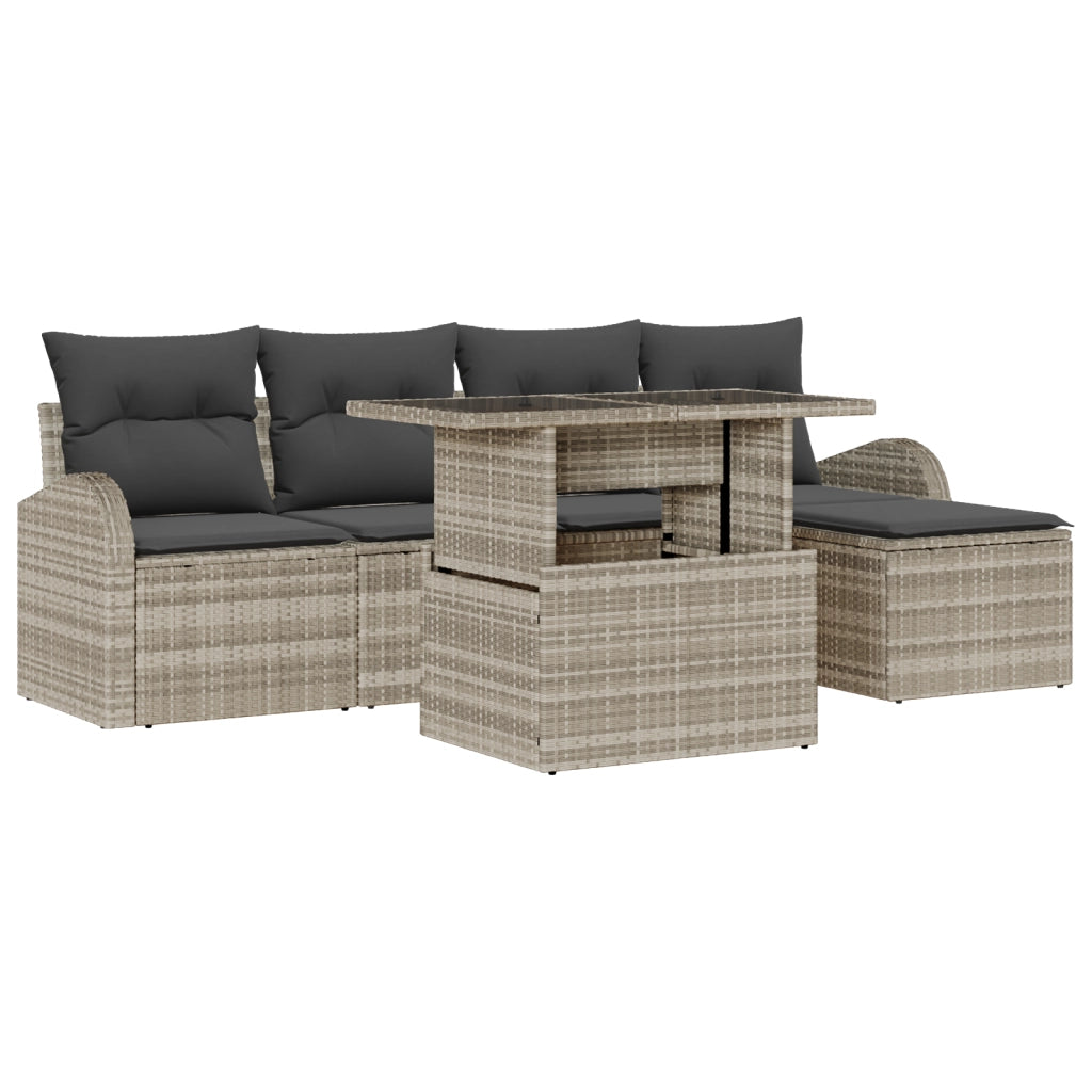 Set divani giardino  6 pezzi con cuscini Grigio chiaro Polirattan