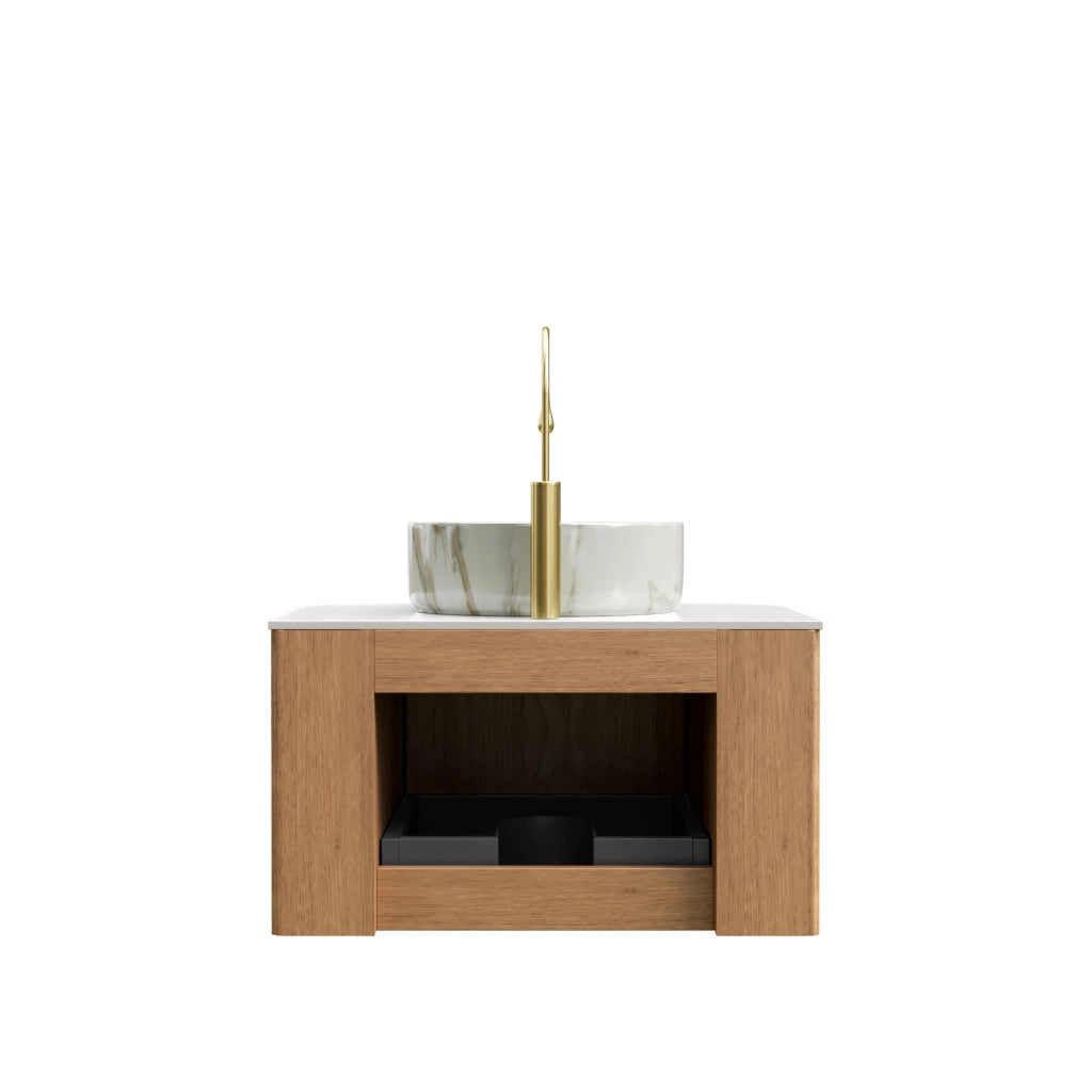 Mobile sottolavabo da bagno con 1 cassetto soft-close e lavabo in ceramica, bianco e legno naturale, 61 × 48 × 49,1 cm