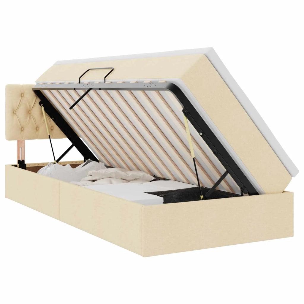 Letto con contenitore e materasso Crema 90 x 200 cm