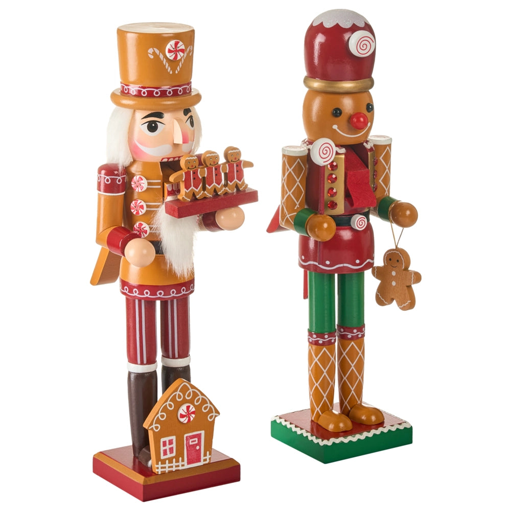 Set di 2 statuine di schiaccianoci in legno di pino arancione Decorazioni natalizie fatte a mano